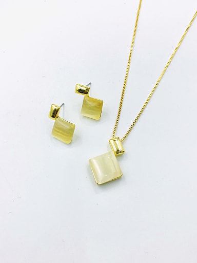 Zinc Alloy Minimalist Square Cats Eye White Earring and Necklace Set