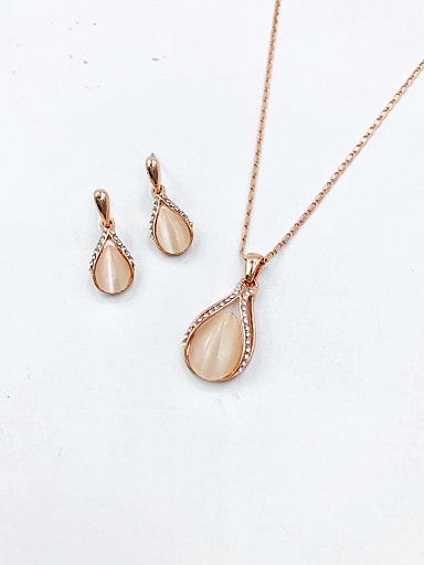 Zinc Alloy Trend Water Drop Cats Eye White Earring and Necklace Set