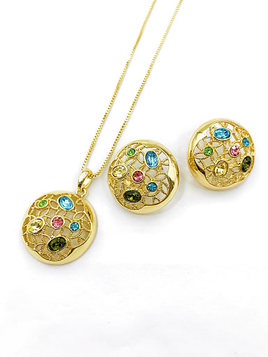 Trend Round Zinc Alloy Glass Stone Multi Color Earring and Necklace Set