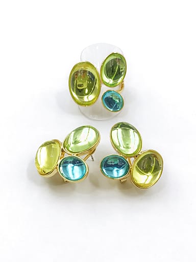 Trend Oval Zinc Alloy Resin Multi Color Ring And Earring Set