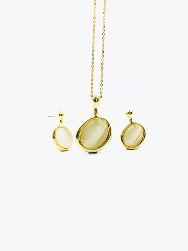 Zinc Alloy Minimalist Oval Cats Eye White Earring and Necklace Set