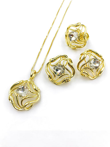 Trend Irregular Zinc Alloy Glass Stone White Earring Ring and Necklace Set