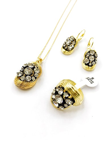 Trend Zinc Alloy Rhinestone White Earring Ring and Necklace Set