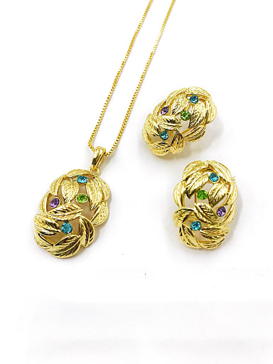 Trend Leaf Zinc Alloy Rhinestone Multi Color Earring and Necklace Set