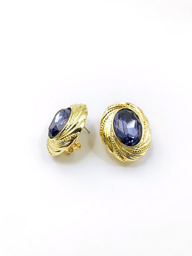 Zinc Alloy Glass Stone Purple Oval Classic Clip Earring
