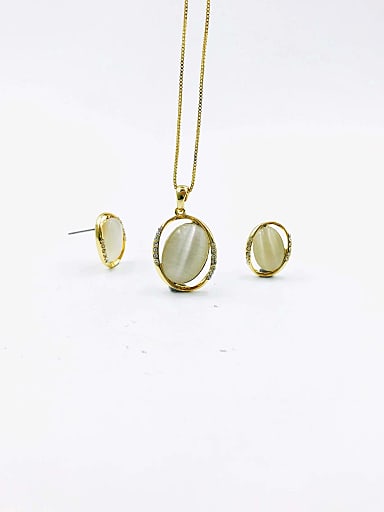 Zinc Alloy Trend Oval Cats Eye White Earring and Necklace Set