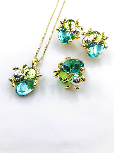 Trend Irregular Zinc Alloy Resin Multi Color Earring Ring and Necklace Set