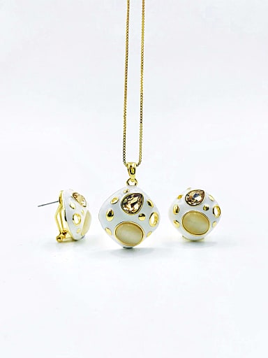 Zinc Alloy Trend Square Cats Eye White Enamel Earring and Necklace Set