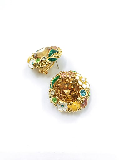 Zinc Alloy Glass Stone Gold Enamel Flower Trend Clip Earring