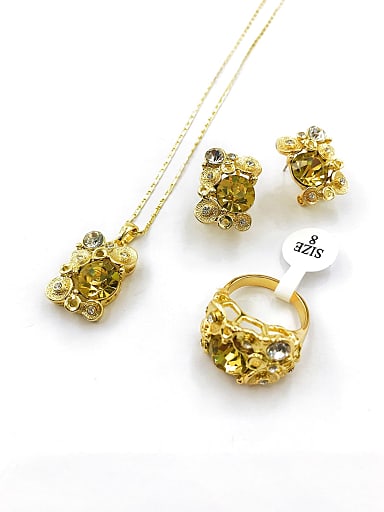 Trend Irregular Zinc Alloy Rhinestone Gold Earring Ring and Necklace Set
