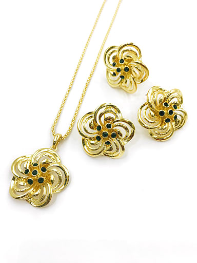 Trend Flower Zinc Alloy Rhinestone Green Earring Ring and Necklace Set