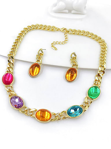 Trend Oval Zinc Alloy Glass Stone Multi Color Earring and Necklace Set