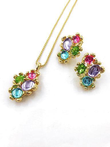 Trend Irregular Zinc Alloy Resin Multi Color Earring and Necklace Set