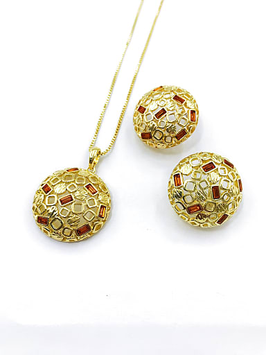 Trend Round Zinc Alloy Rhinestone Brown Earring and Necklace Set
