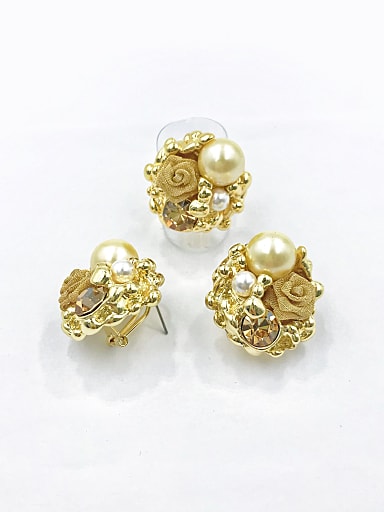 Zinc Alloy Trend Flower Imitation Pearl Yellow Ring And Earring Set
