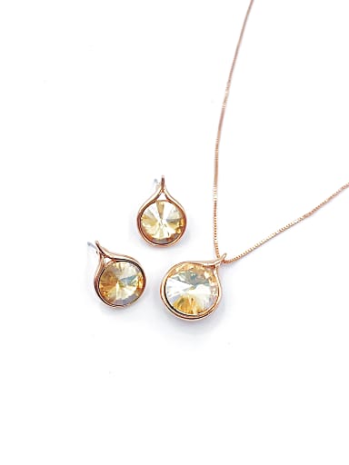Zinc Alloy Minimalist Water Drop Glass Stone Champagne Earring and Necklace Set