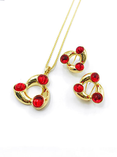 Minimalist Triangle Zinc Alloy Resin Red Earring and Necklace Set