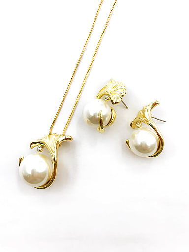 Trend Leaf Zinc Alloy Imitation Pearl White Earring and Necklace Set