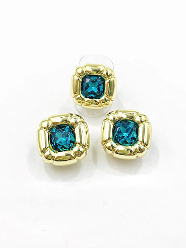 Zinc Alloy Trend Glass Stone Blue Ring And Earring Set