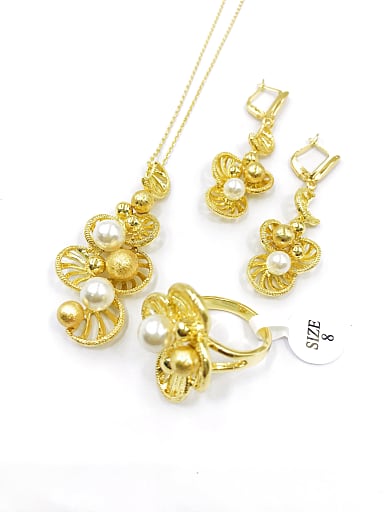 Trend Zinc Alloy Imitation Pearl White Earring Ring and Necklace Set