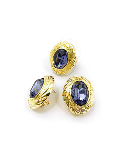 Classic Oval Zinc Alloy Glass Stone Purple Ring And Earring Set