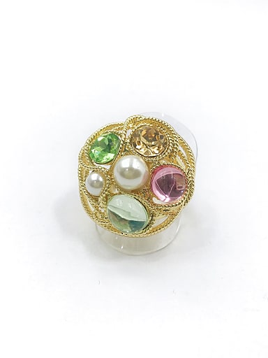 Zinc Alloy Resin Multi Color Glass Multi Color  Imitation Pearl White Irregular Trend Band Ring