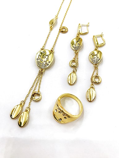 Trend Tassel Zinc Alloy Rhinestone White Earring Ring and Necklace Set