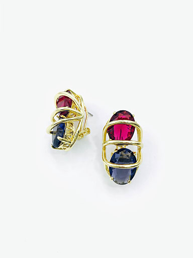Brass Glass Stone Multi Color Oval Luxury Clip Earring