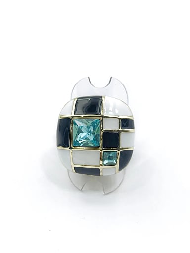 Zinc Alloy Enamel Glass Stone Blue Square Trend Band Ring