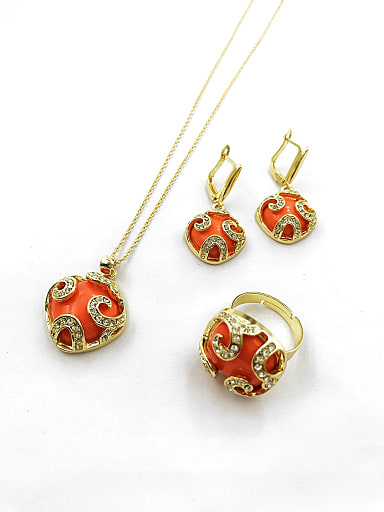 Trend Square Zinc Alloy Resin Orange Earring Ring and Necklace Set
