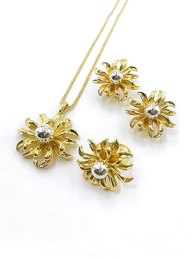 Trend Flower Zinc Alloy Bead Silver Earring Ring and Necklace Set