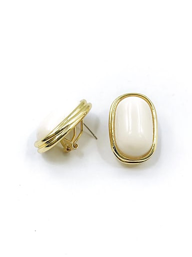 Zinc Alloy Resin White Oval Minimalist Clip Earring
