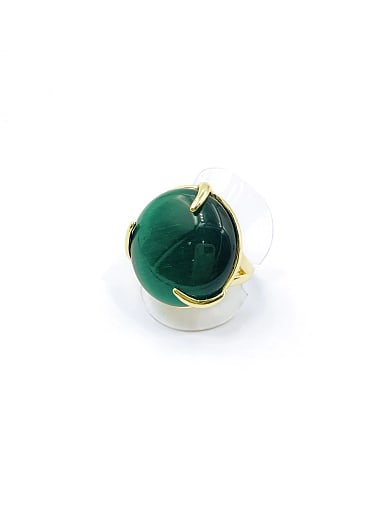 Brass Cats Eye Green Round Minimalist Band Ring