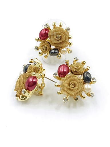 Trend Flower Zinc Alloy Imitation Pearl Multi Color Ring And Earring Set