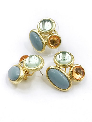 Trend Round Zinc Alloy Resin Multi Color Ring And Earring Set