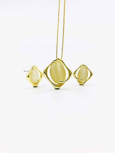 Zinc Alloy Trend Irregular Cats Eye White Earring and Necklace Set