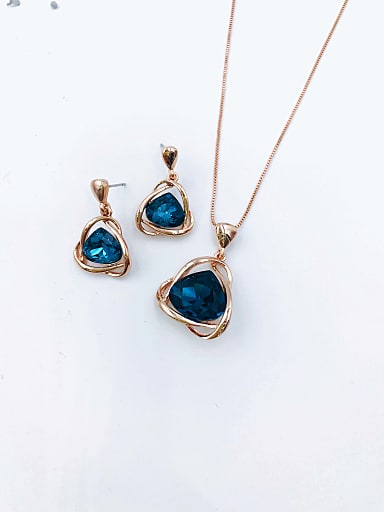 Minimalist Zinc Alloy Glass Stone Blue Earring and Necklace Set