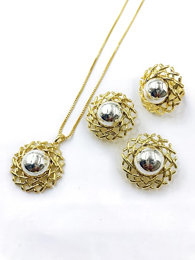 Trend Zinc Alloy Bead Silver Earring Ring and Necklace Set