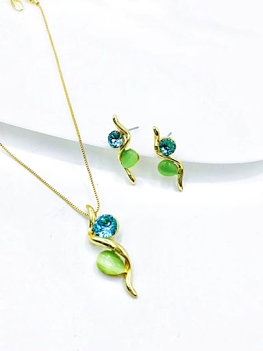 Zinc Alloy Minimalist Water Drop Cats Eye Green Earring and Necklace Set