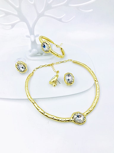 Zinc Alloy Minimalist Irregular Glass Stone White Ring Earring Bangle And Necklace Set