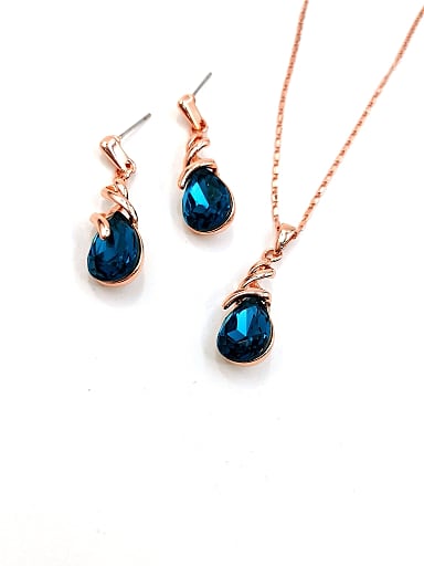 Minimalist Irregular Zinc Alloy Glass Stone Blue Earring and Necklace Set
