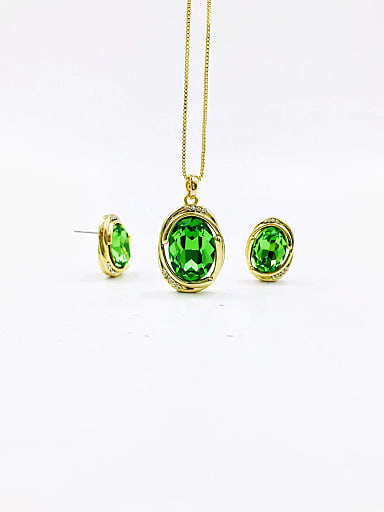 Zinc Alloy Trend Oval Glass Stone Green Earring and Necklace Set