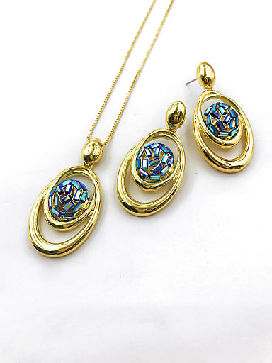 Trend Oval Zinc Alloy Crystal Blue Earring and Necklace Set