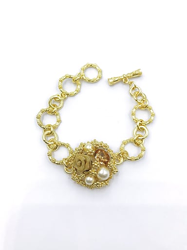 Zinc Alloy Glass Stone Gold Flower Trend Bracelet