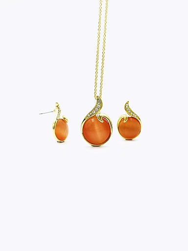 Zinc Alloy Trend Irregular Cats Eye Orange Earring and Necklace Set