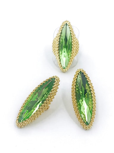 Trend Zinc Alloy Glass Stone Green Ring And Earring Set