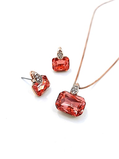 Minimalist Geometric Zinc Alloy Glass Stone Red Earring and Necklace Set