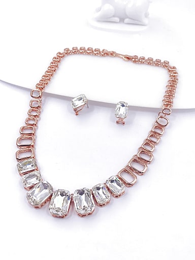 Trend Zinc Alloy Glass Stone White Earring and Necklace Set