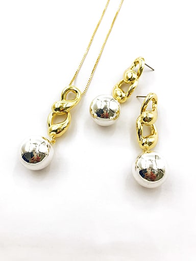 Minimalist Zinc Alloy Bead Silver Earring and Necklace Set