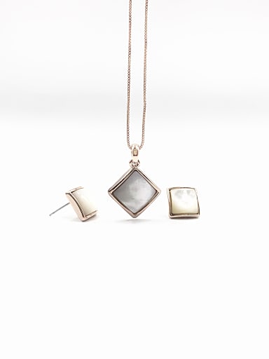 Minimalist Square Zinc Alloy Shell White Earring and Necklace Set
